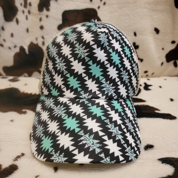 Western Aztec Print Ponytail Hat - Picture 1 of 5